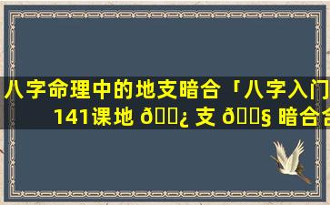 八字命理中的地支暗合「八字入门141课地 🌿 支 🐧 暗合含义及取象」